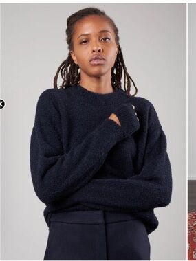 Tibi 
boucle alpaca sweater slit cuff easy pullover - dark navy